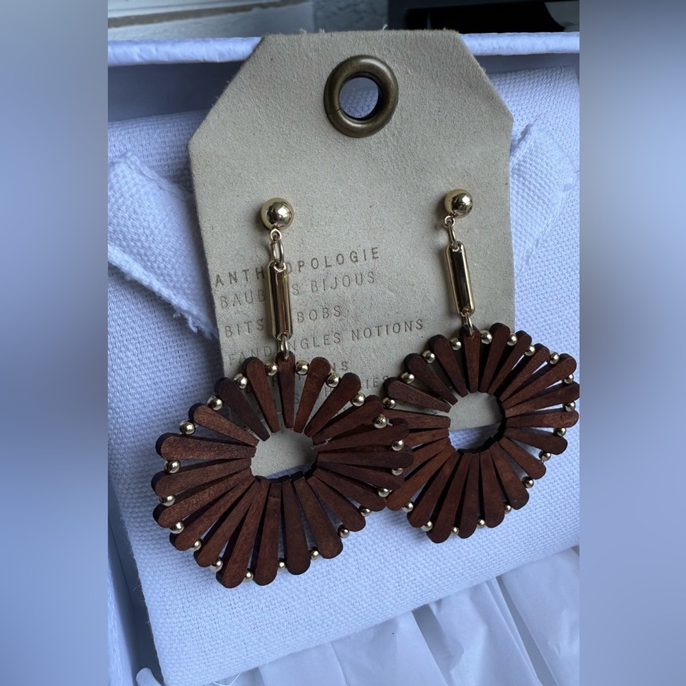 Anthropologie Brown Earrings with Gold Accents